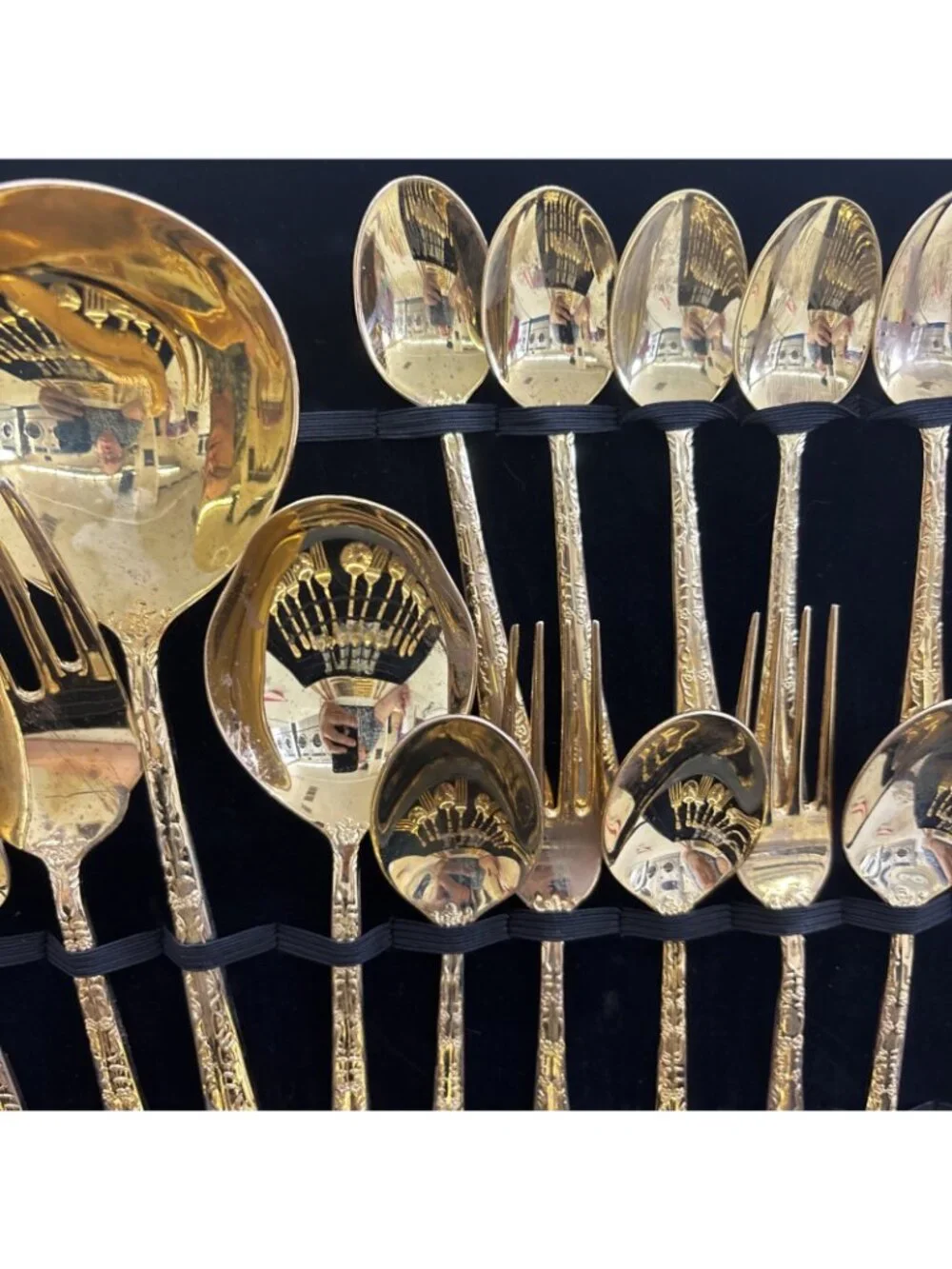 WM Rogers & Sons Enchanted Rose Gold Plated Flatware Set - 51 Pc w/ Case & Ladle